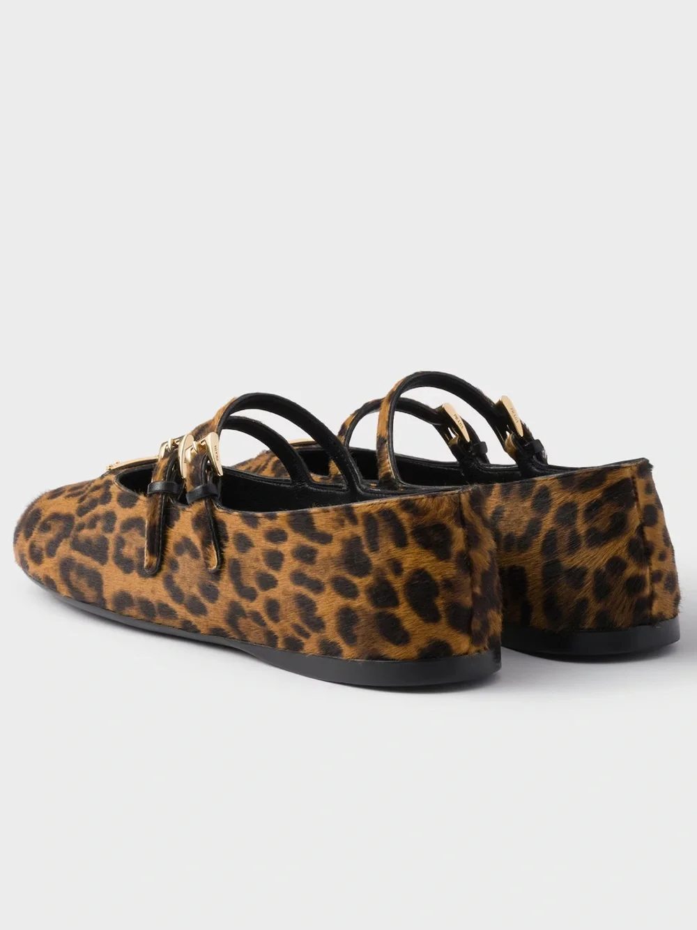 Prada Leopard Haircalf Double Strap Ballet Flats 38.5 US 8.5 NIB Current Style - Picture 4 of 17